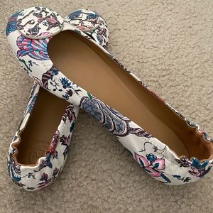 NEW Tory Burch Leather Minnie Ballet Flats White Floral Size 8